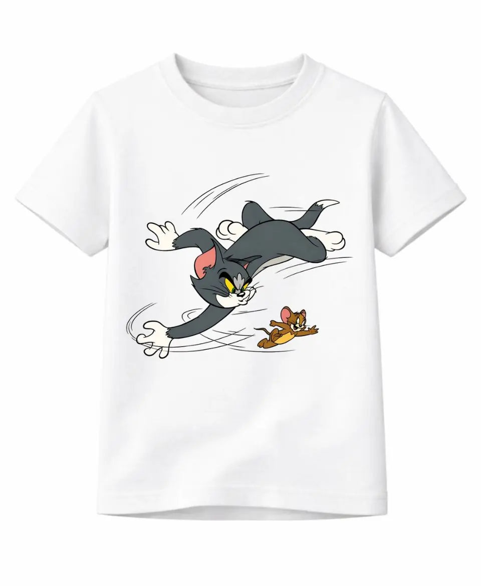 White t-shirt with cartoon characters on a white background
