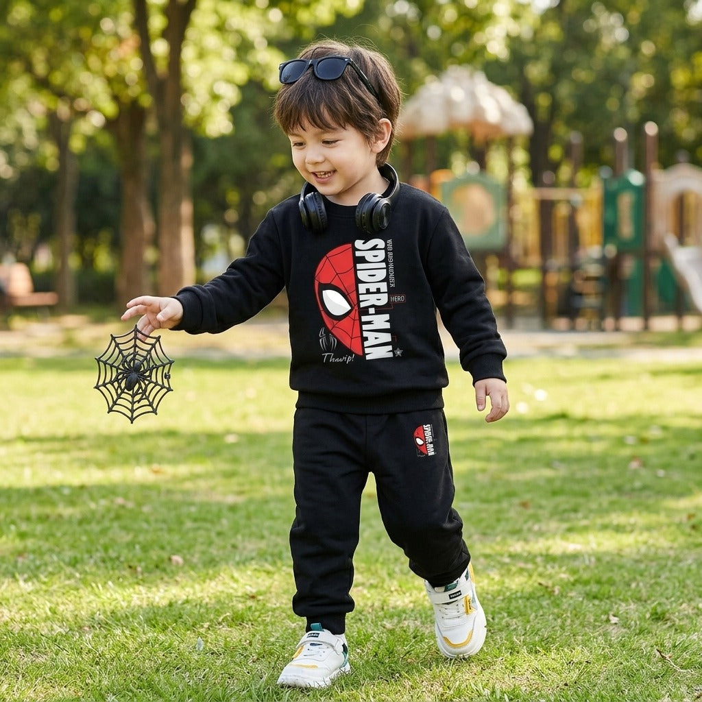 Kids Spider-Man Graphic Black Tracksuit Set