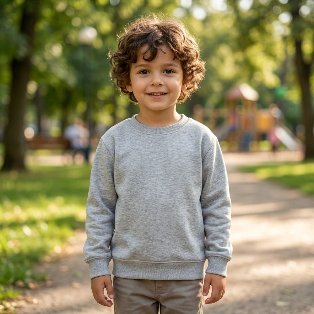 Kids Solid Heather Grey Minimalist Fleece Sweatshirt | Casual Winter Wear