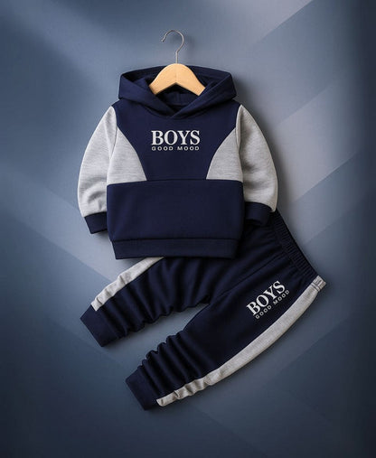 Boys Fleece Tracksuit Set – Navy & Grey Winter Outfit