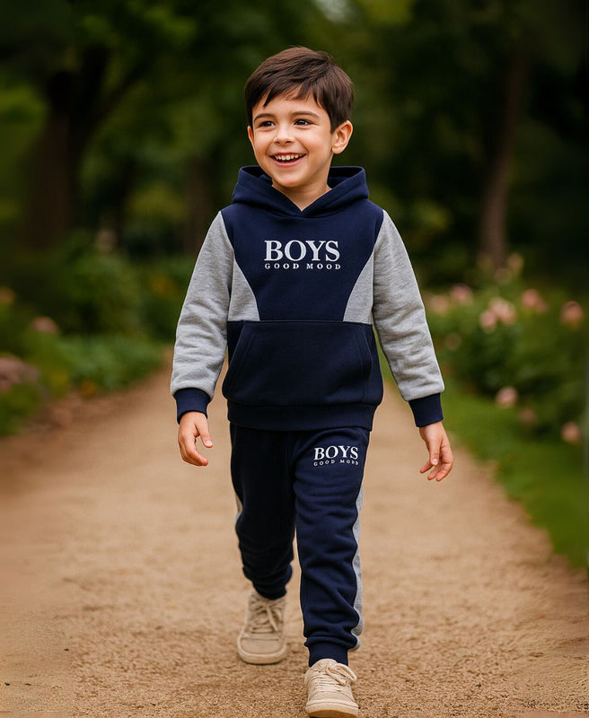 Boys Fleece Tracksuit Set – Navy & Grey Winter Outfit