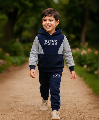 Boys Fleece Tracksuit Set – Navy & Grey Winter Outfit