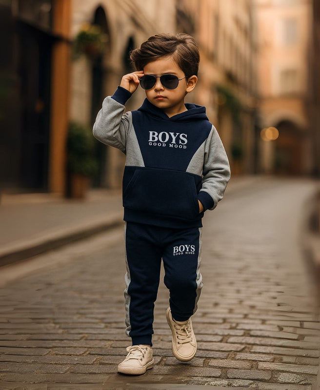 Boys Fleece Tracksuit Set – Navy & Grey Winter Outfit