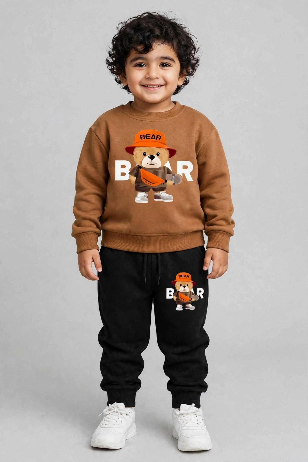 Bear Winter Tracksuit For Kids | Brown & Black 2PC Set