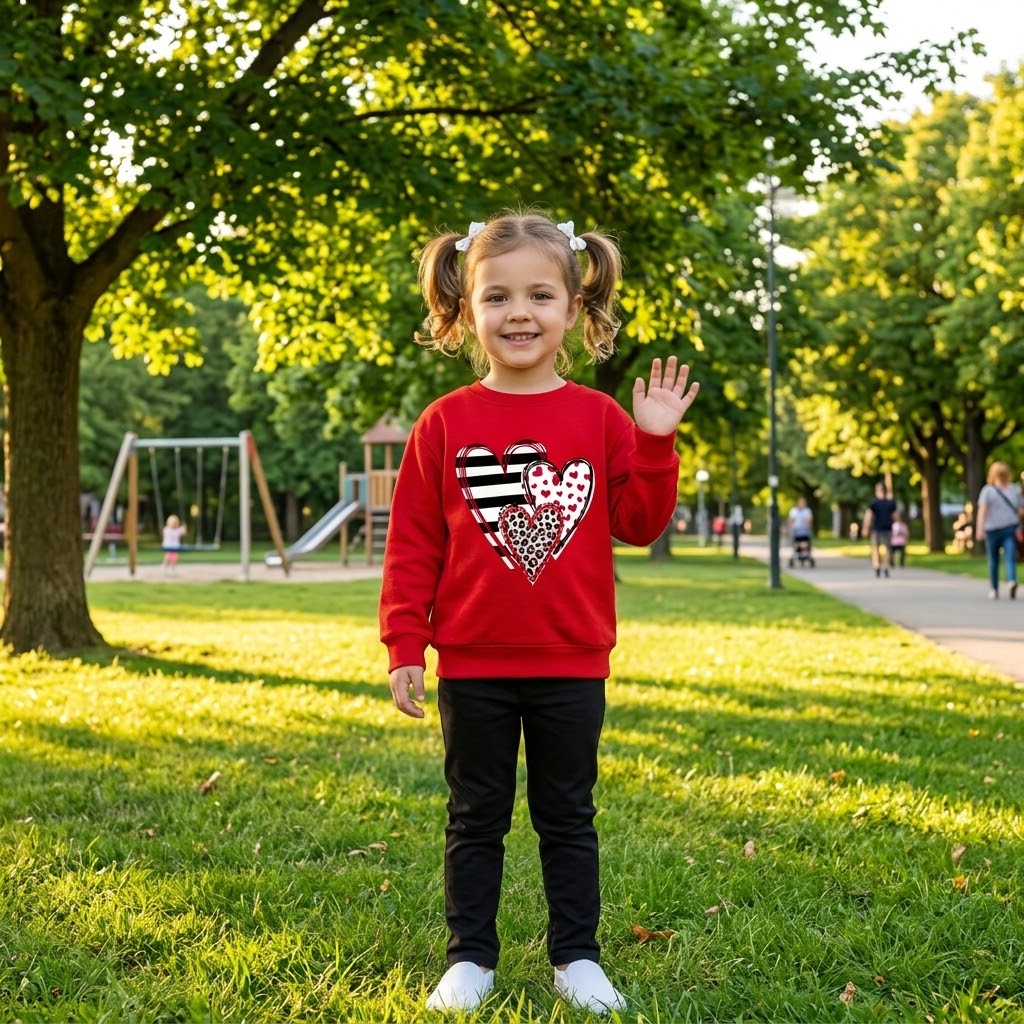 Kids Red Multi-Heart Print Fleece Sweatshirt | Casual Winter Wear for  Girls