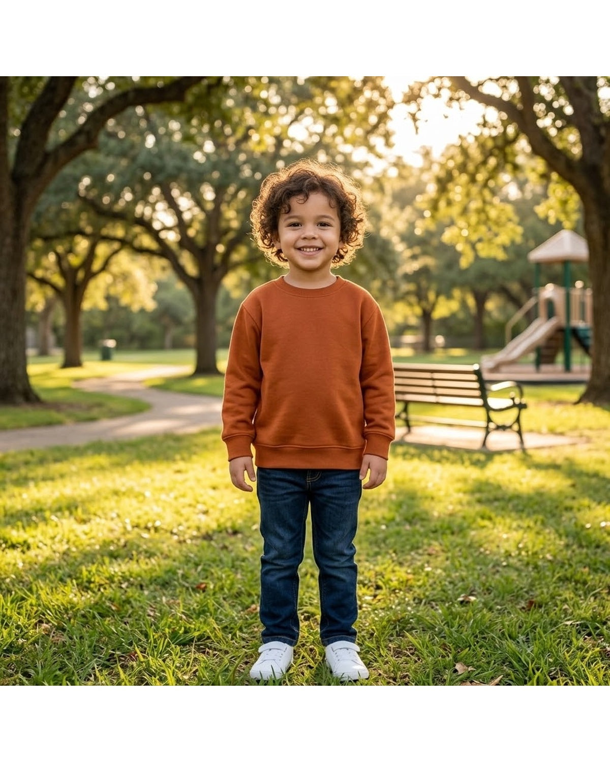 Kids Solid Rust Orange Minimalist Fleece Sweatshirt | Casual Winter Wear