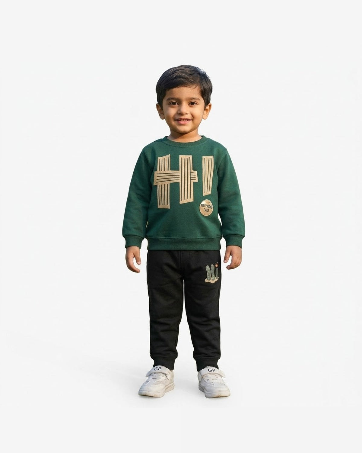 Boys’ Printed Sweatshirt & Jogger Set – Green & Black Winter Outfit