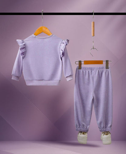 Girls Fleece Sweatshirt & Trouser Set – Lilac Flower Print