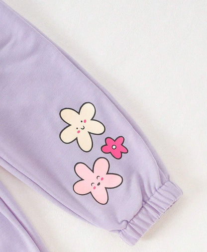Girls Fleece Sweatshirt & Trouser Set – Lilac Flower Print