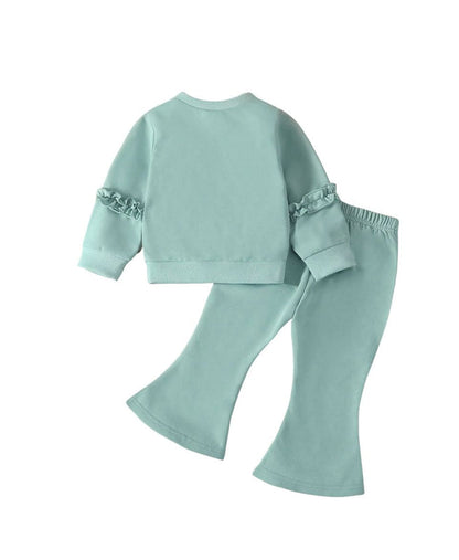 Girls Cotton Sweatshirt & Flared Pants Set – Floral Winter Outfit