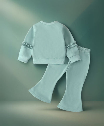 Girls Cotton Sweatshirt & Flared Pants Set – Floral Winter Outfit