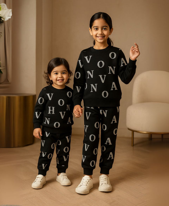 Unisex Fleece Sweatshirt & Trouser Set – Letter Print Winter Outfit