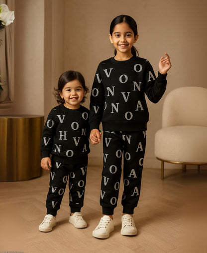 Unisex Fleece Sweatshirt & Trouser Set – Letter Print Winter Outfit