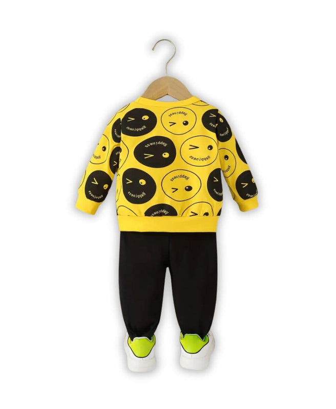 Unisex Fleece Sweatshirt & Pants Set – Emoji Print Winter Outfit
