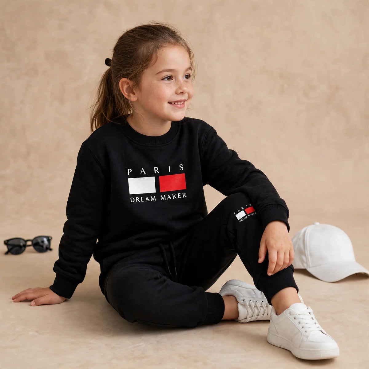 Kids' "Paris Dream Maker" Black sweat shart & Jogger Set
