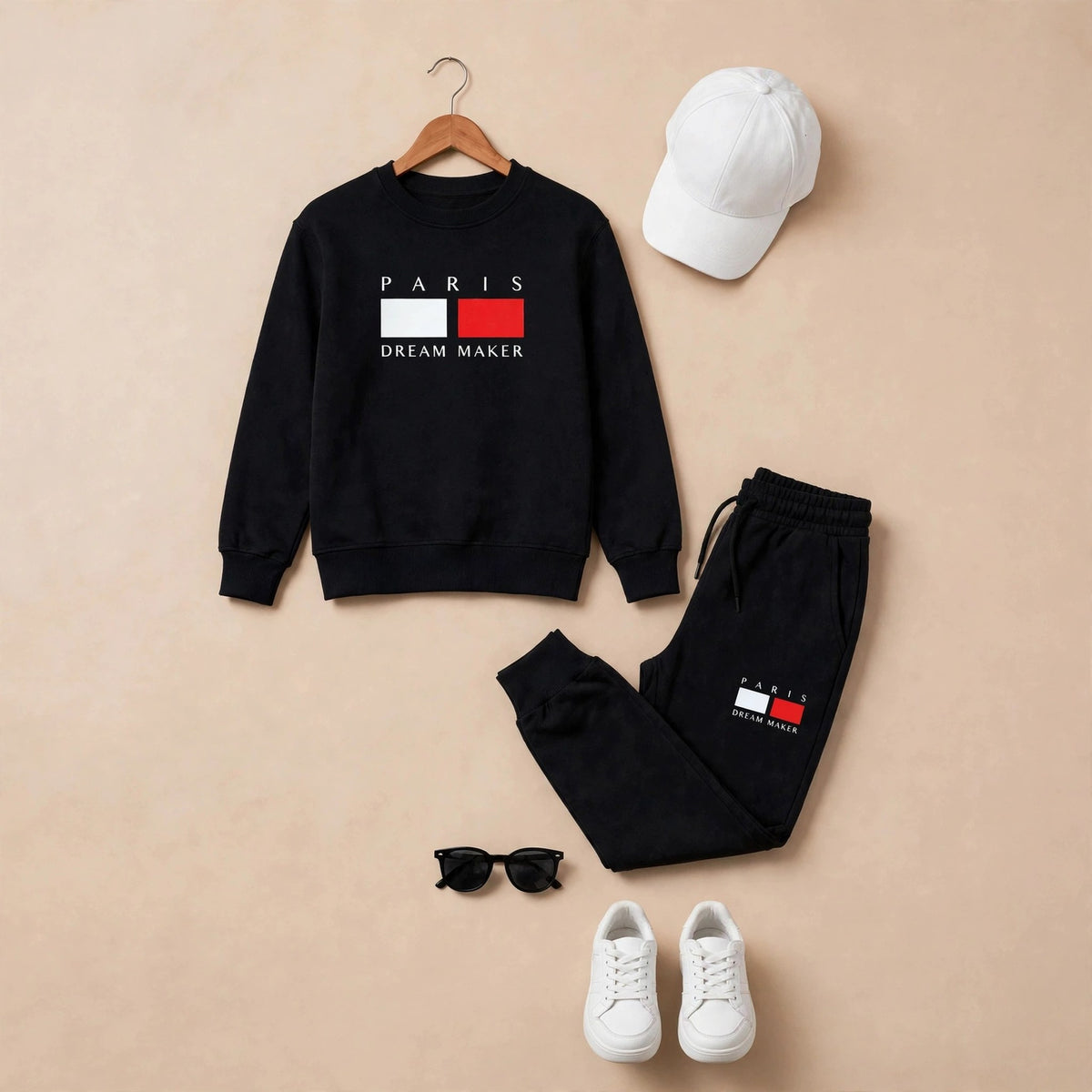 Kids' "Paris Dream Maker" Black sweat shart & Jogger Set