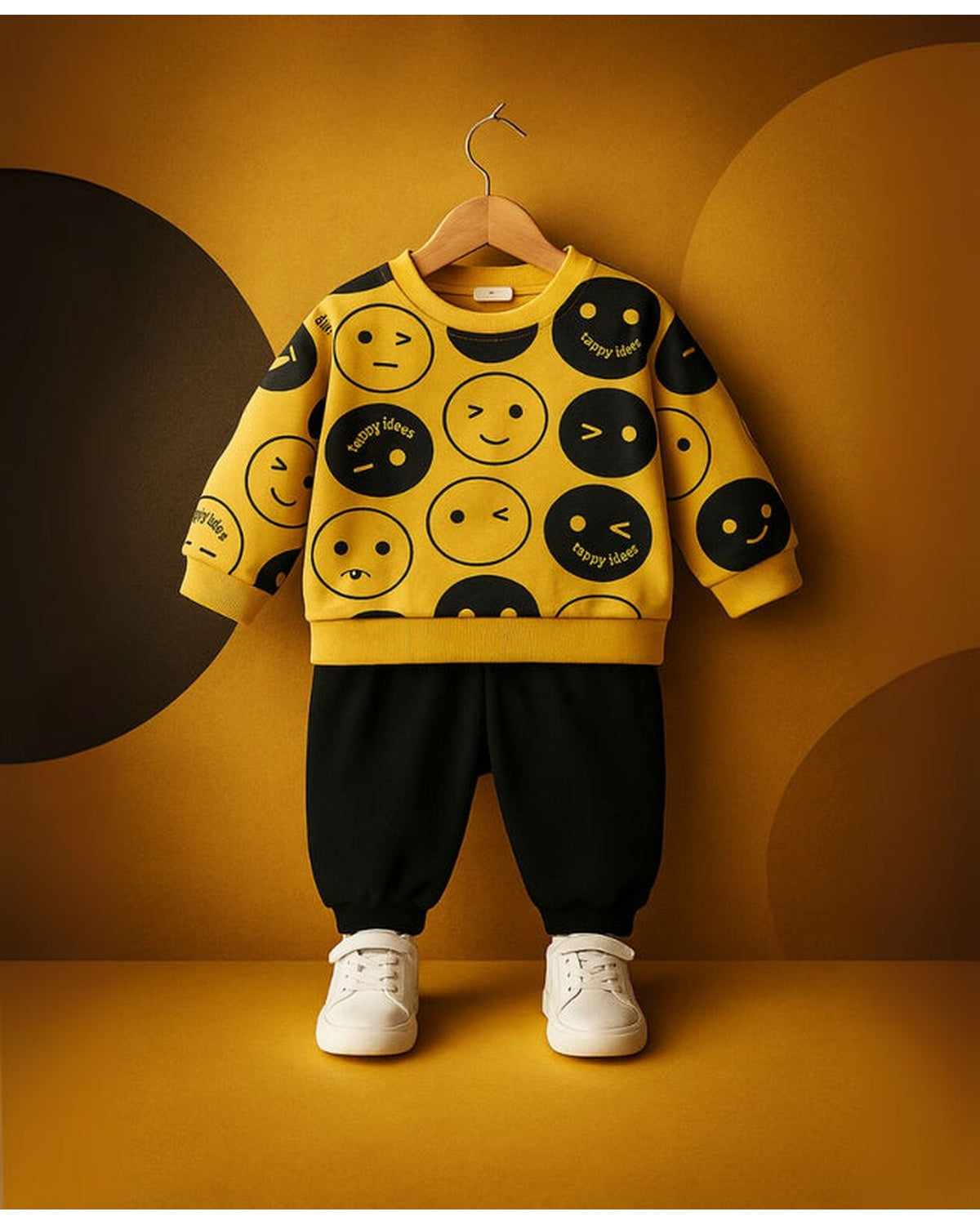 Unisex Fleece Sweatshirt & Pants Set – Emoji Print Winter Outfit