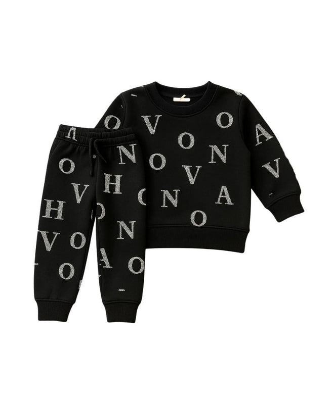 Unisex Fleece Sweatshirt & Trouser Set – Letter Print Winter Outfit