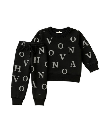 Unisex Fleece Sweatshirt & Trouser Set – Letter Print Winter Outfit